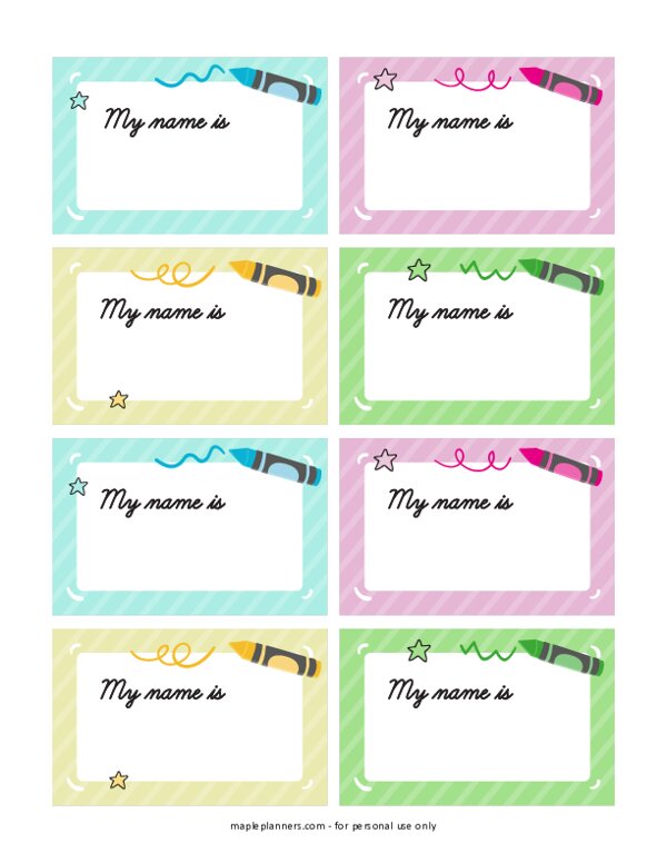 Name Tags Printable For Back To School