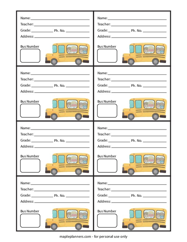 Free Printable Bus Tags For Students