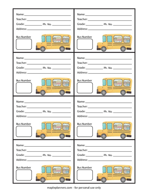 School Bus Name Tags