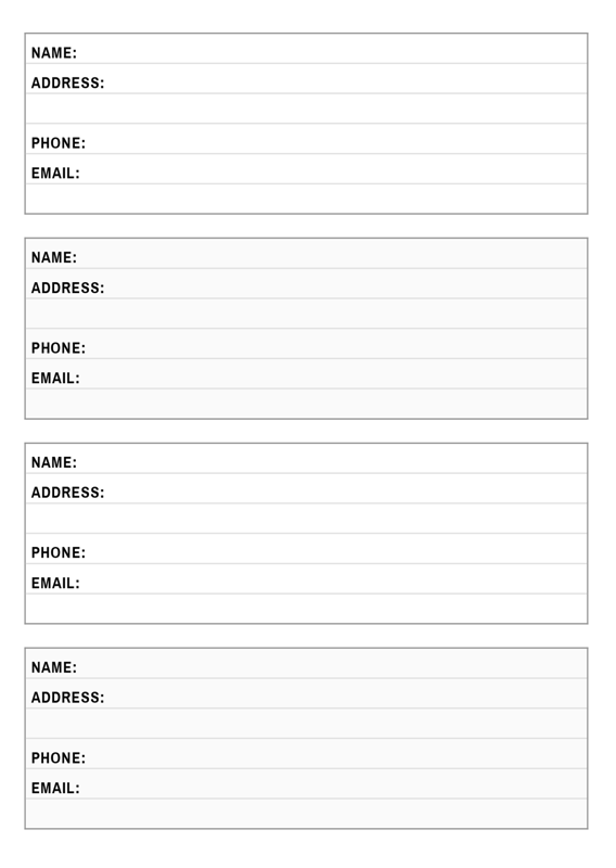 B6 TN Address Book Printable Template
