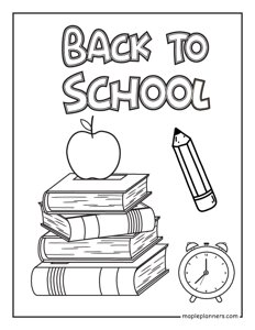 Back to School Coloring Pages - Books and Apple