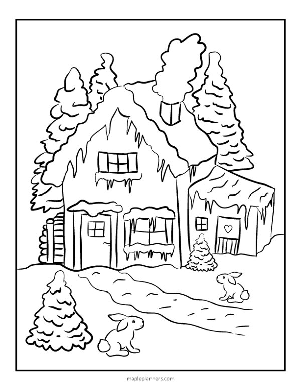 Winter House Coloring Page