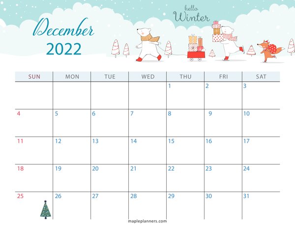 December 2022 Christmas Calendar (Horizontal)