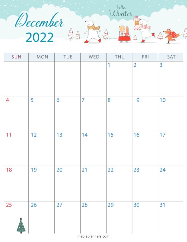December 2022 Christmas Calendar (Vertical)