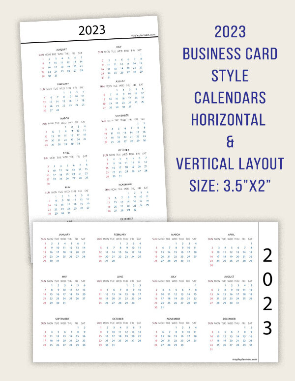 2023 Business Card Size Calendar