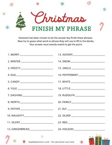 Christmas Finish My Phrase Free Printable - Instant Download - Growing Play