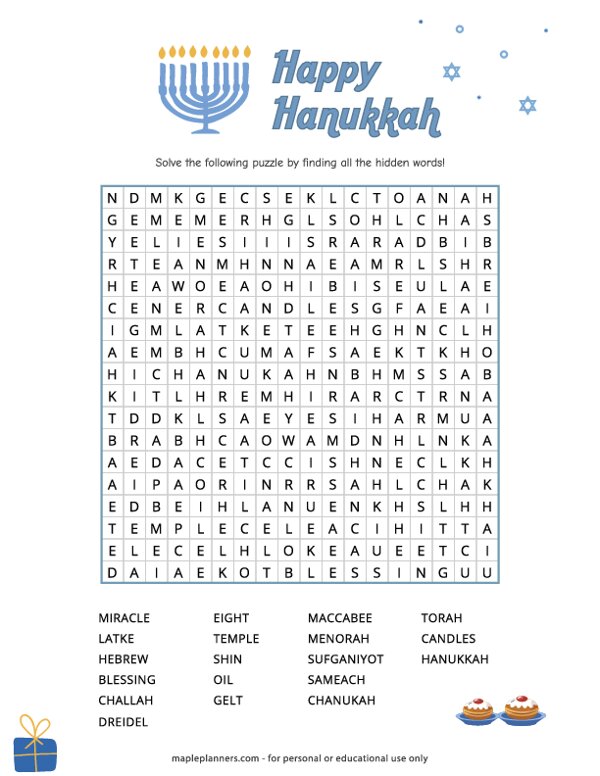 Hanukkah Word Search