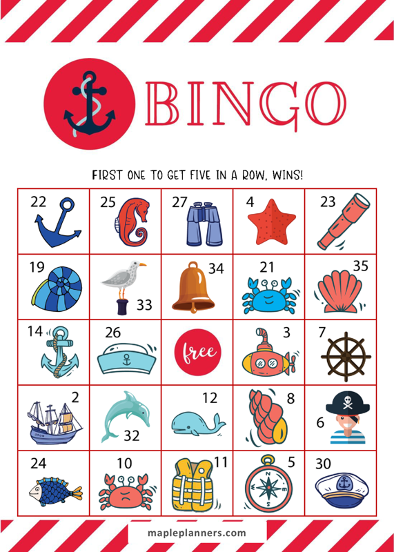 Nautical Bingo Printable Cards