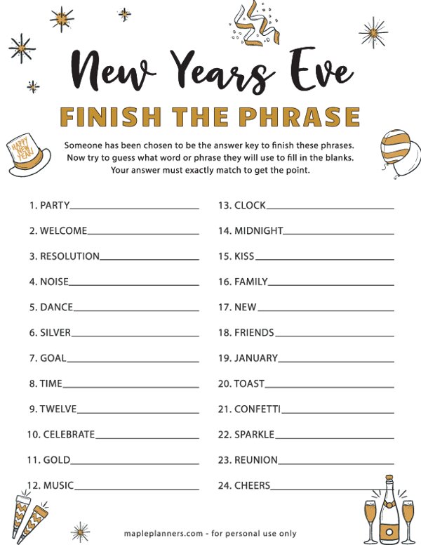 New Years Eve Finish The Phrase