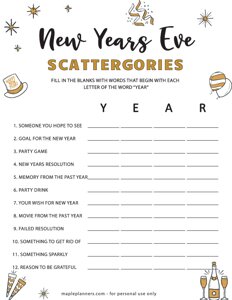 New Years Eve Scattergories