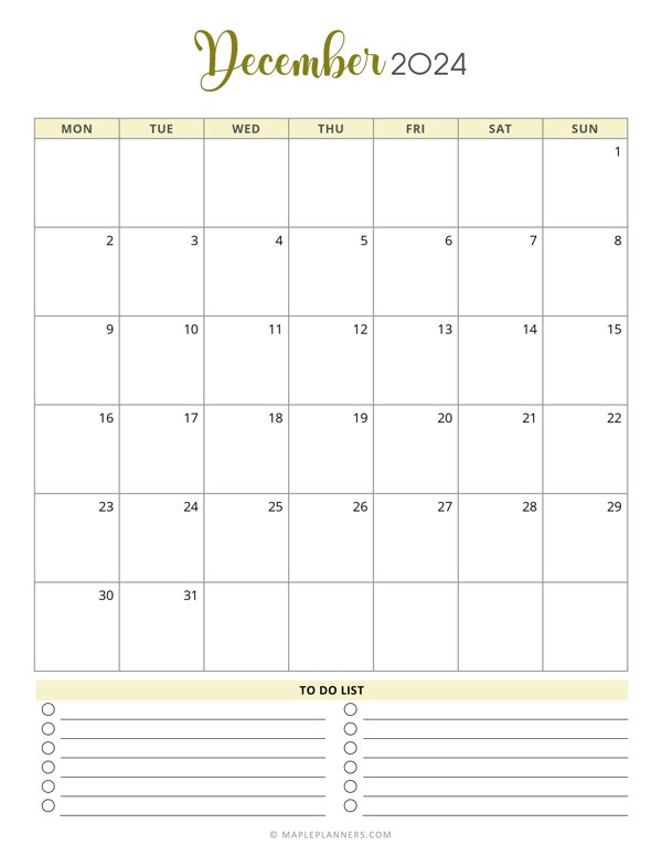 Blank Monthly Calendar December 2024 Printable Bookmarks Bliss Chiquia