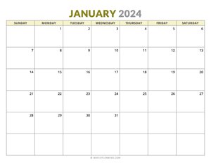 Monthly Calendar 2024 - Horizontal - Sunday Start
