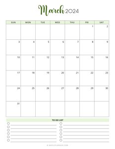 March 2024 Monthly Calendar (Vertical - Sunday Start)