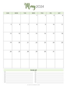 May 2024 Monthly Calendar (Vertical - Sunday Start)