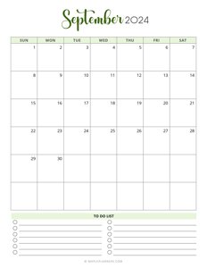 September 2024 Monthly Calendar (Vertical - Sunday Start)