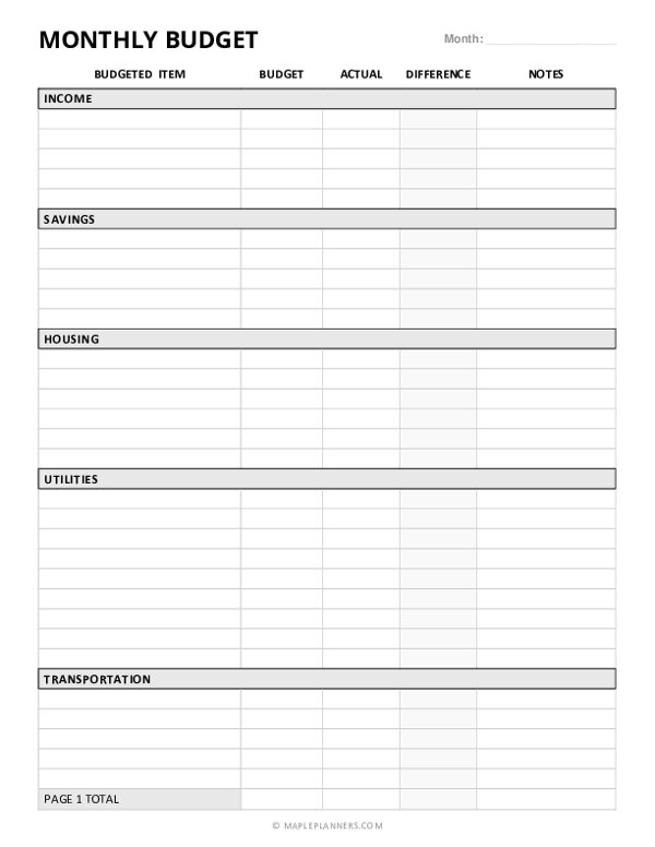 Monthly Budget Planner Template