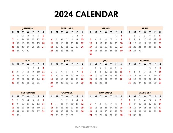 2024 Year at a Glance Template (Landscape)