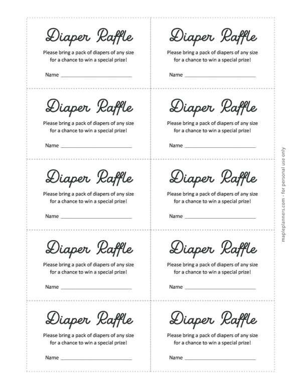 Free Printable Diaper Raffle Tickets