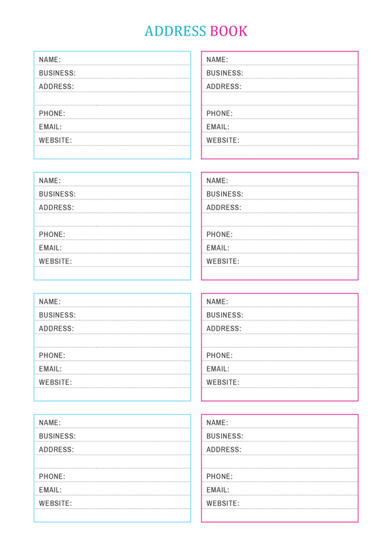 A5 Address Book Template