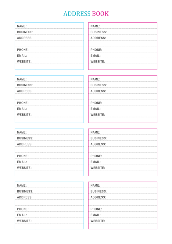 A5 Address Book Printable Inserts A5 Contacts Inserts