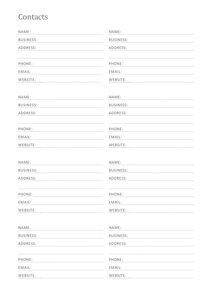 A5 Contact List Template