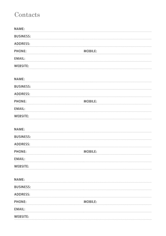 A5 Contacts Template