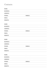 A5 Contacts Template