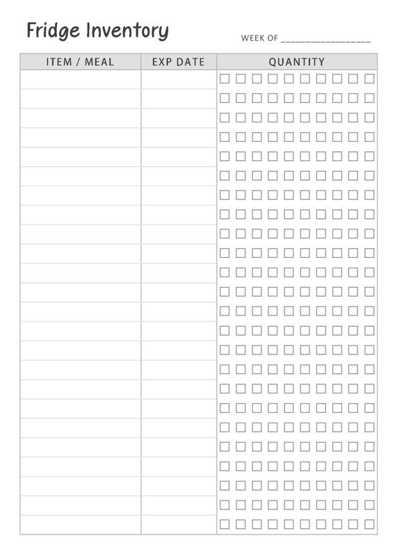 B6 TN Fridge Inventory Checklist