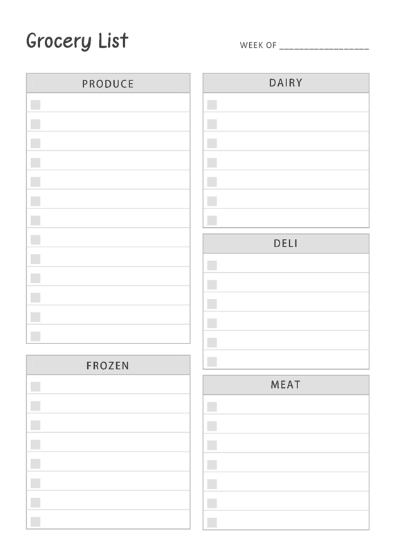 B6 TN Grocery List Template