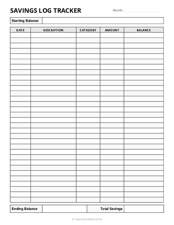 Savings Log Tracker Template