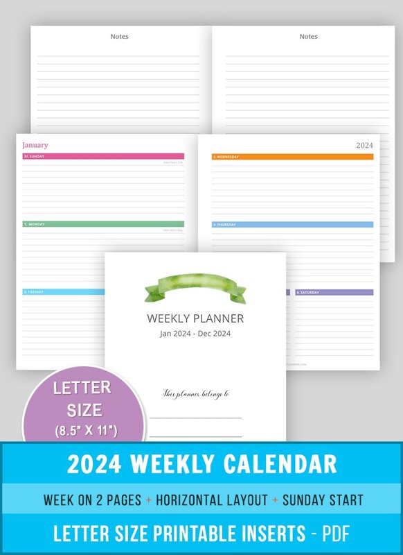 2024 Weekly Planner (Horizontal Layout)