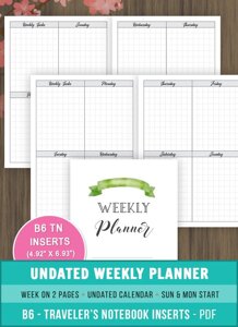 B6 TN Vertical Boxed Weekly Planner (Undated)
