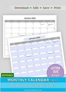 Editable Monthly Calendar Template