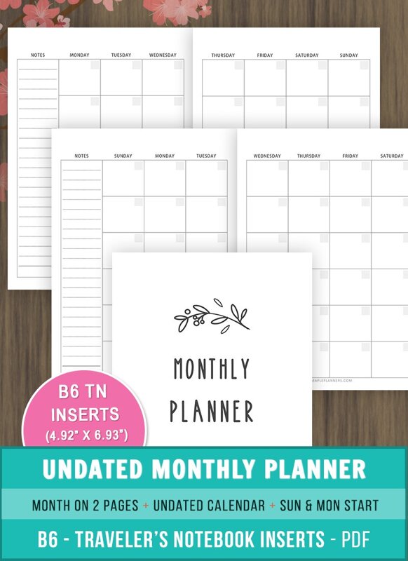 B6 TN Monthly Planner Template (Undated)