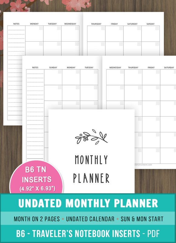 B6 TN Monthly Planner Template (Undated) B6 TN Monthly Planner Template (Undated)