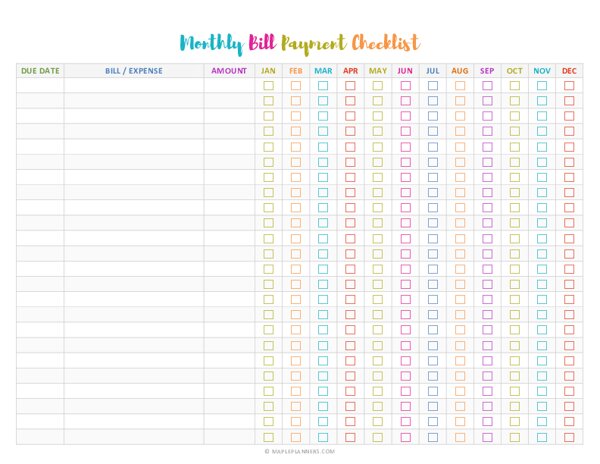 Bill Payment Checklist