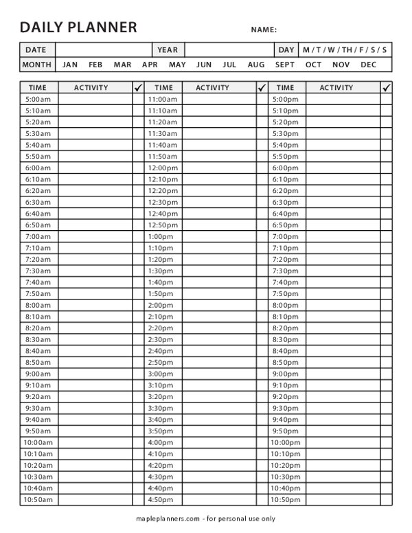 10 Minute Day Planner Template