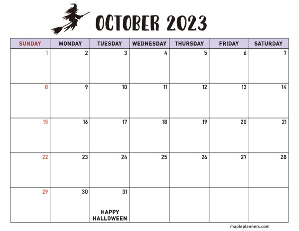 2023 Halloween Calendar Template