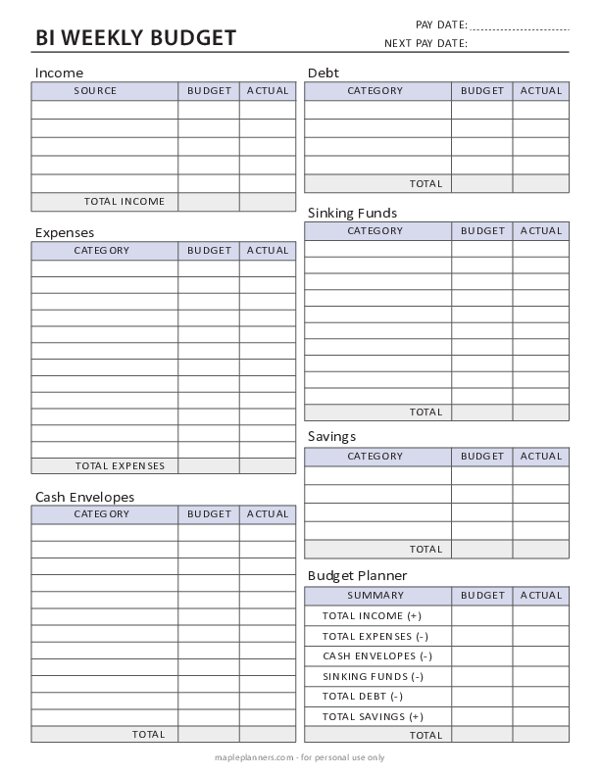 Bi Weekly Budget Planner Template