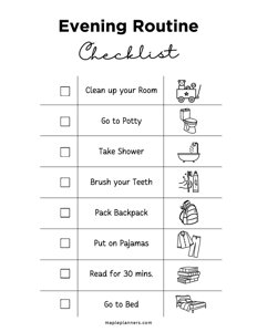Evening Routine Checklist for Kids