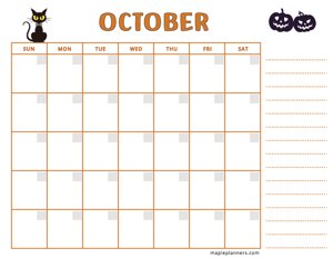Halloween Event Calendar with Notes