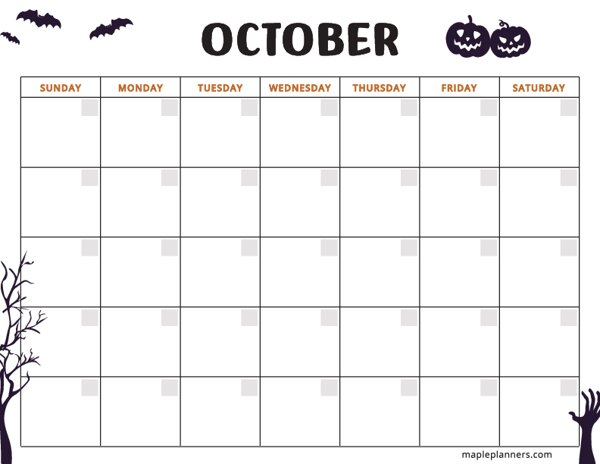Halloween Calendar Template (Undated)