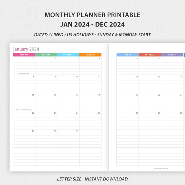 2024 Lined Weekly Planner Printable, 2024 Planner Template, Weekly