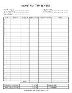 Monthly Timesheet Template