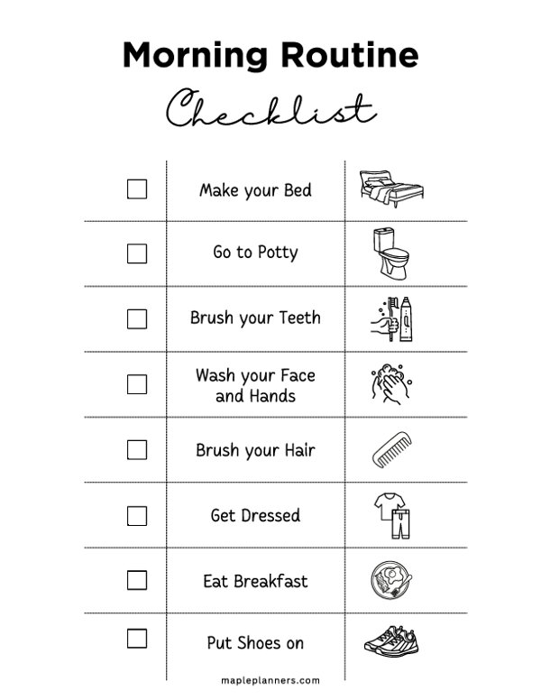 Morning Routine Checklist Template For Kids