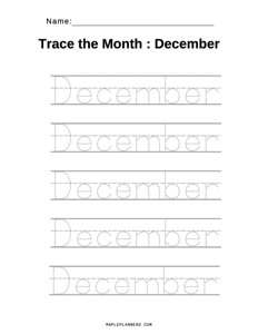 December Tracing Worksheets
