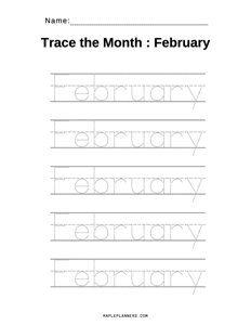 February Tracing Worksheets