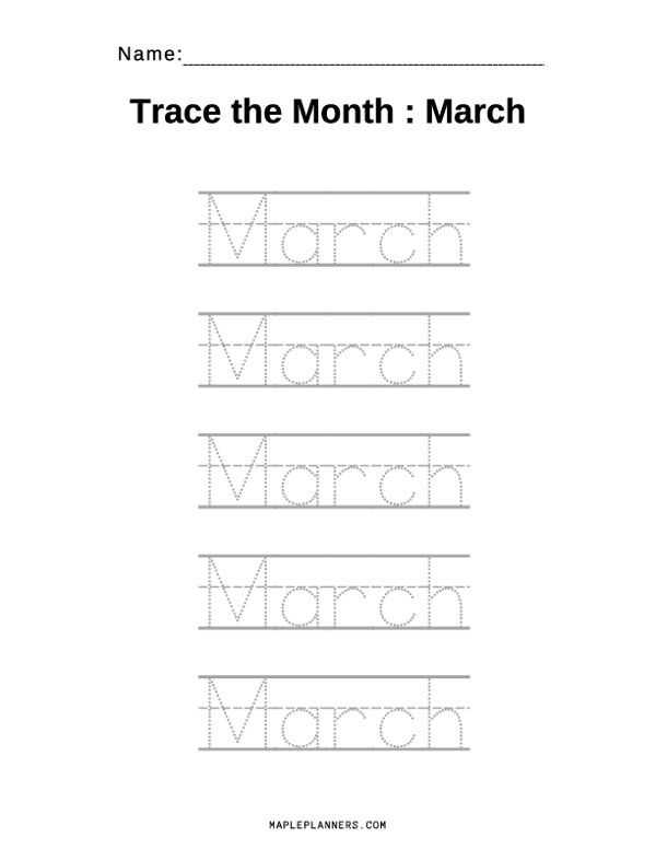 March Tracing Worksheets
