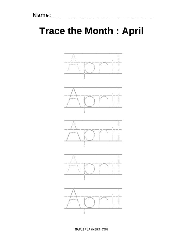 April Tracing Worksheets