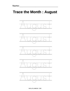 August Tracing Worksheets